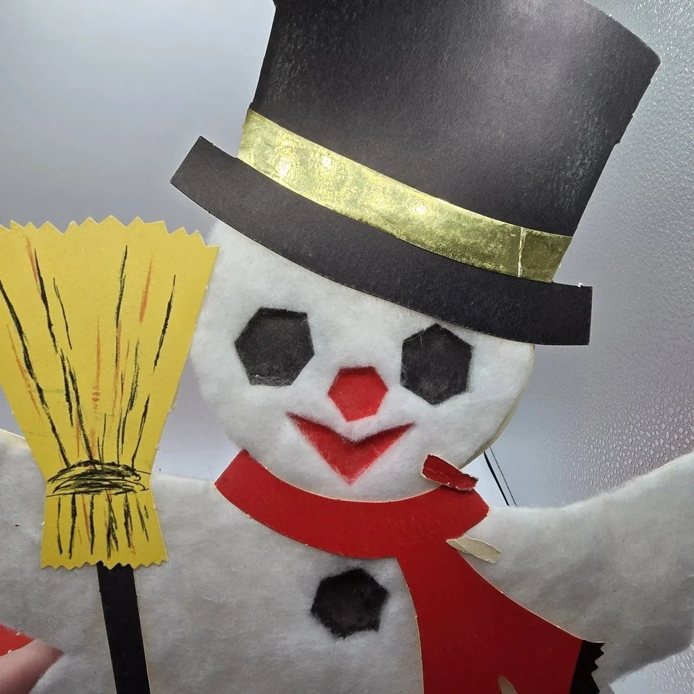 Hallmark‎ Christmas Die Cut Christmas Cheery Fluffy Snowman Window Decor Vtg